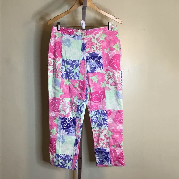 Lilly Pulitzer Women Cropped Pants(No size Tag) Sz. 6 VNTG Patchwork Floral  EUC - Picture 5 of 11